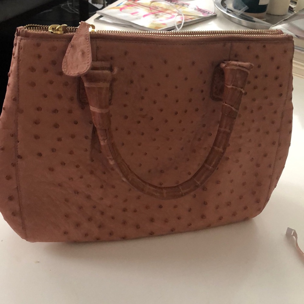 NWOT Nancy Gonzalez ostrich and alligator skin bag in dusty pink-10” long 11” w